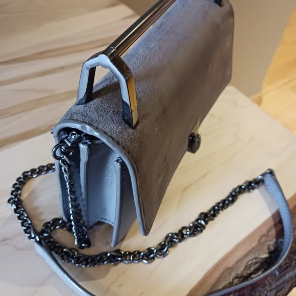 BOTKIER LENNOX Saffiano leather suede gunmetal crossbody bag chic - Picture 3 of 10